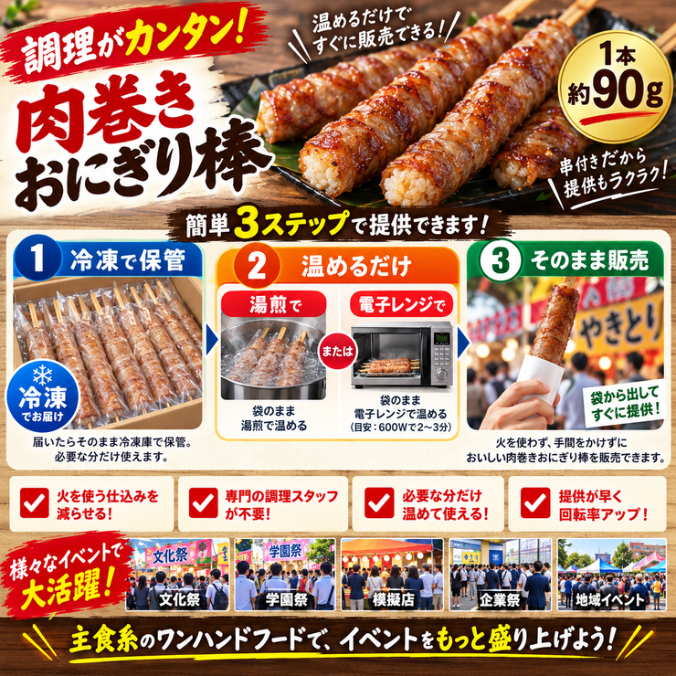 肉巻きおにぎり棒 湯煎 電子レンジ 簡単調理 冷凍