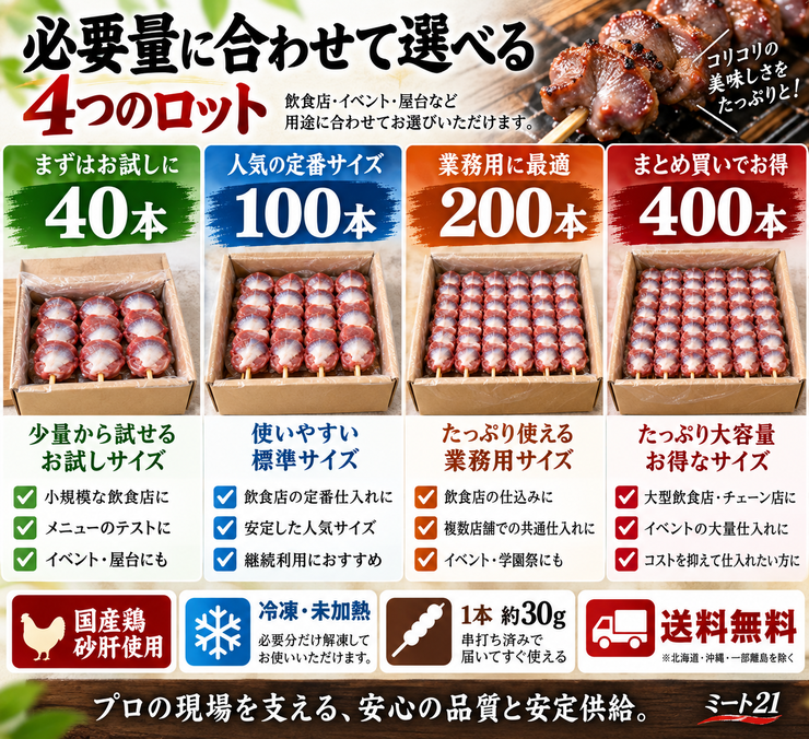 砂肝串 40本 100本 200本 400本 業務用 ロット まとめ買い