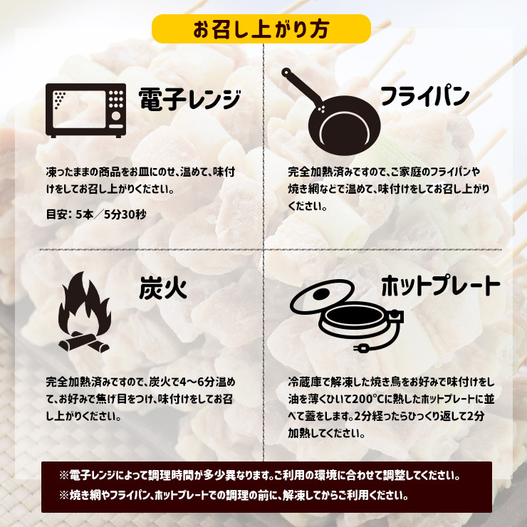 焼き鳥もも串 電子レンジ フライパン 炭火 ホットプレート 調理方法