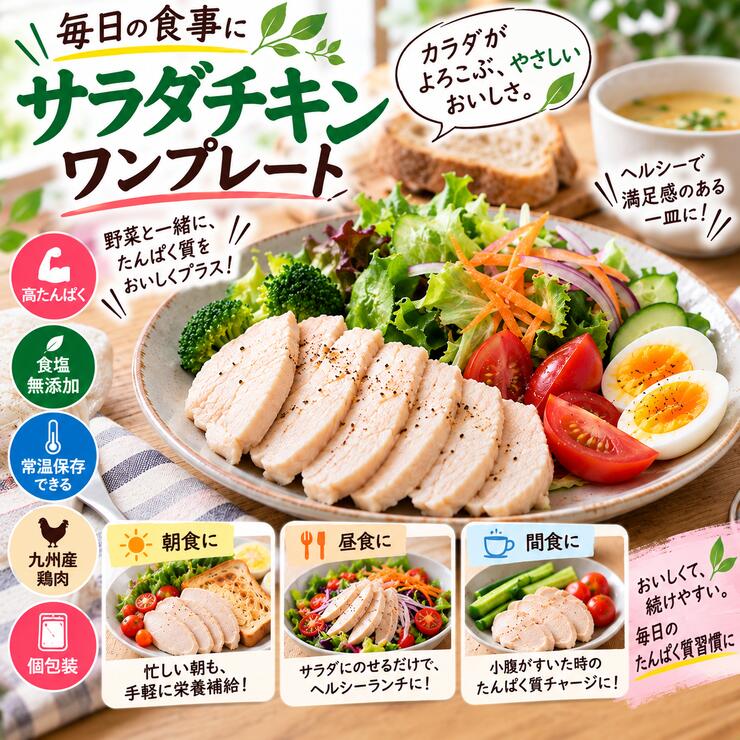 トマトと野菜とスライスした常温サラダチキンのワンプレート